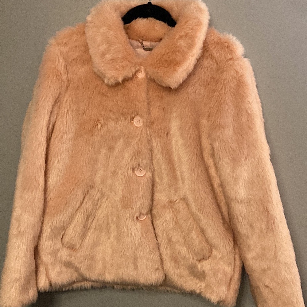 Faux fur JouJou coat. Blush Pink